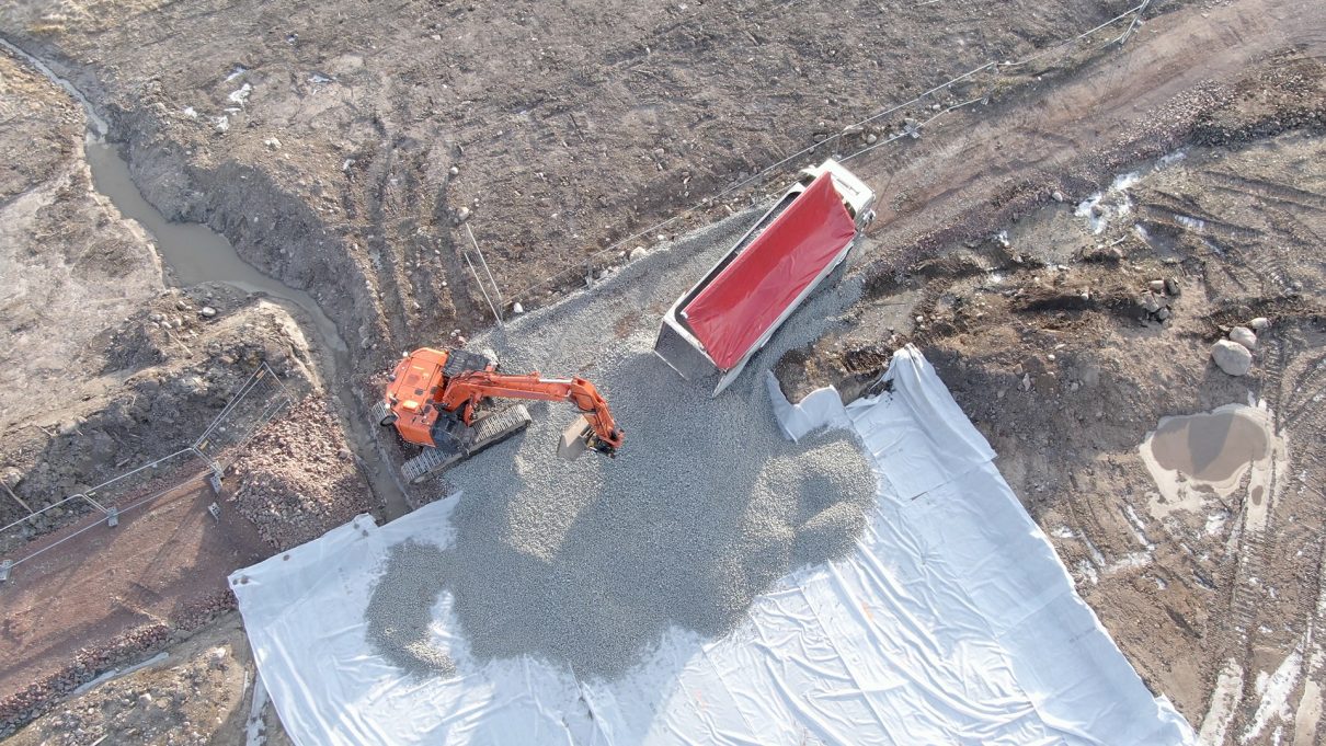Dronebilde av grunnarbeid med Glasopor. Foto: Thor Olav Tveter